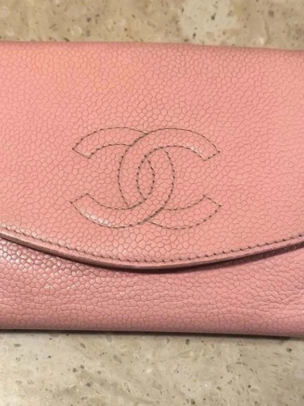 CHANEL Pink Caviar Leather Wallet Tonal CC Logo